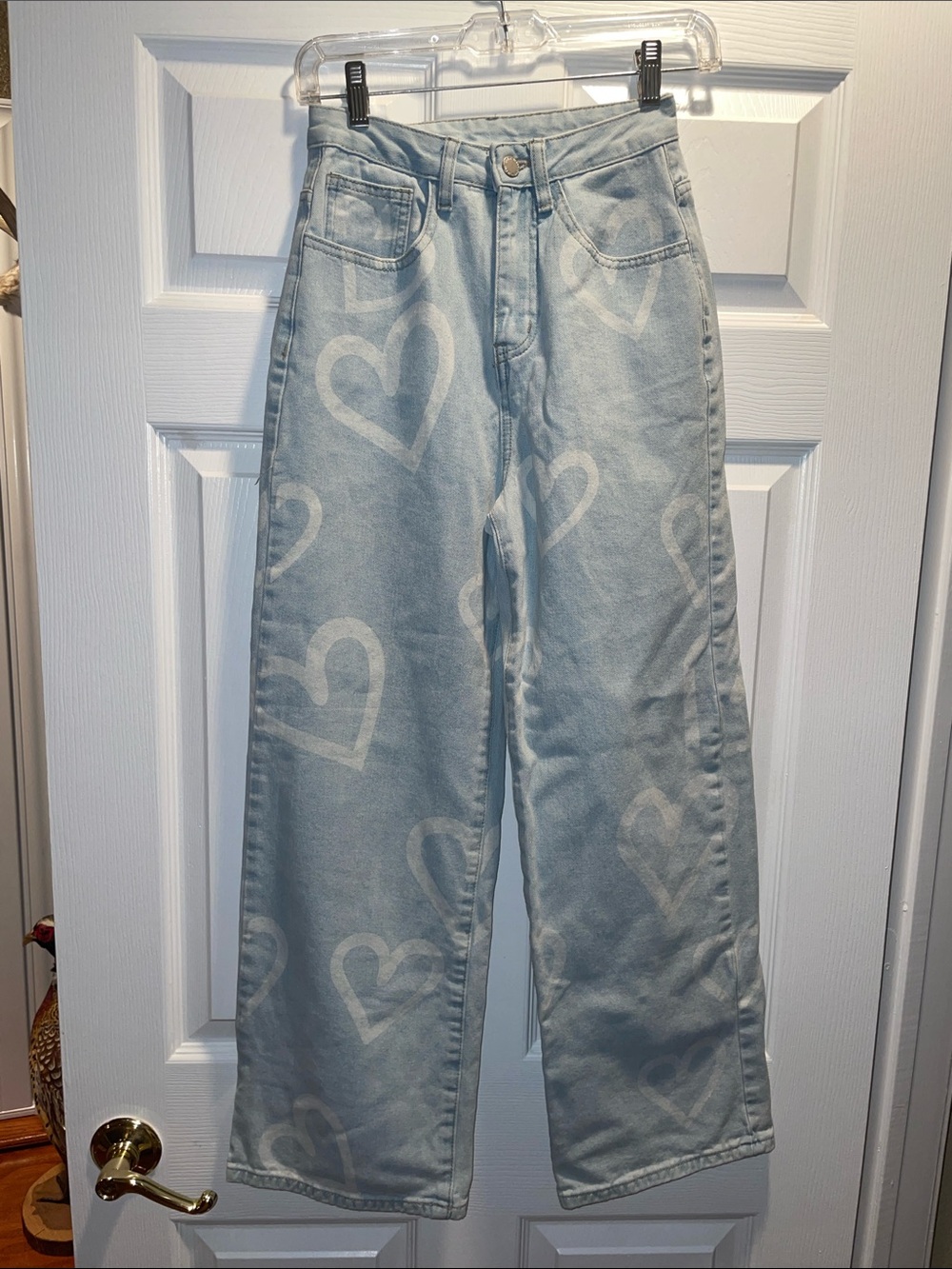SHEIN Light Blue Heart-Print Wide Leg Jeans